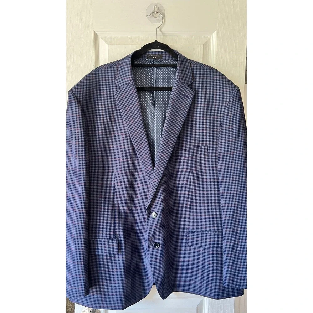 Shaquille‎ O'Neal XLG Blue Burgundy Houndstooth Blazer Sport Coat Men's Size XLG